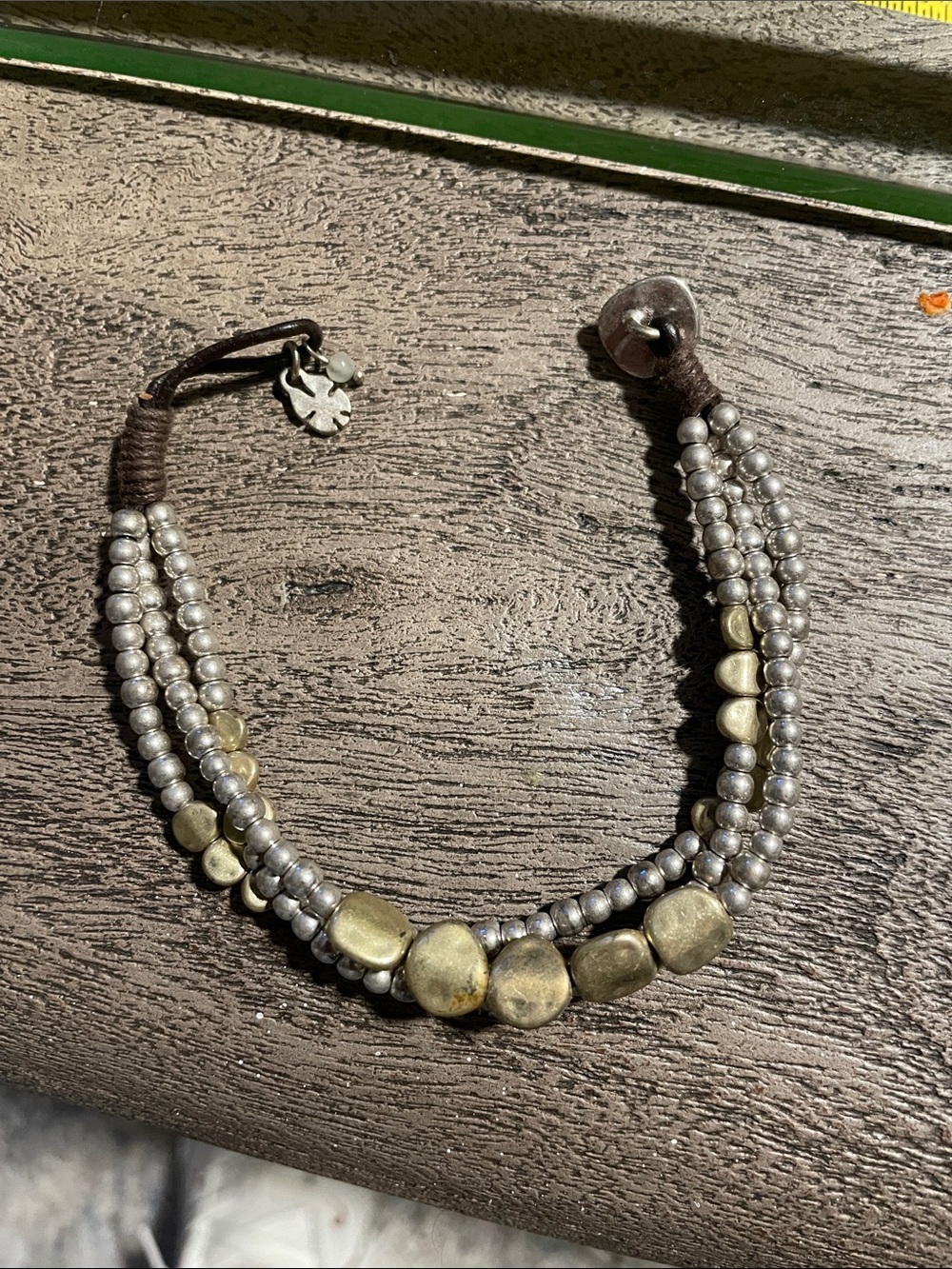 Lucky Brand Silver and Gold Multi-Strand Beaded Bracelet